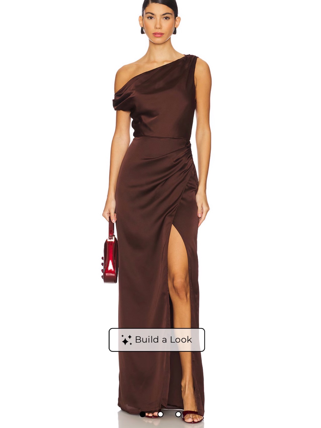Show Me Your Mumu (One-Shoulder Brown Satin Evening Gown) - Size S
